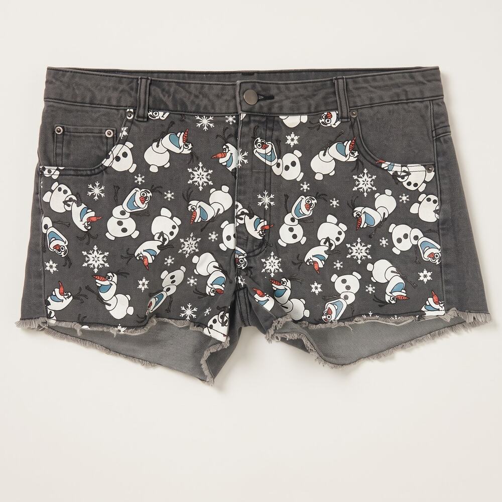 Disney Womens 11 Y2K Kidcore Grunge Olaf Frozen Cutoff Denim Shorts Raw Hem